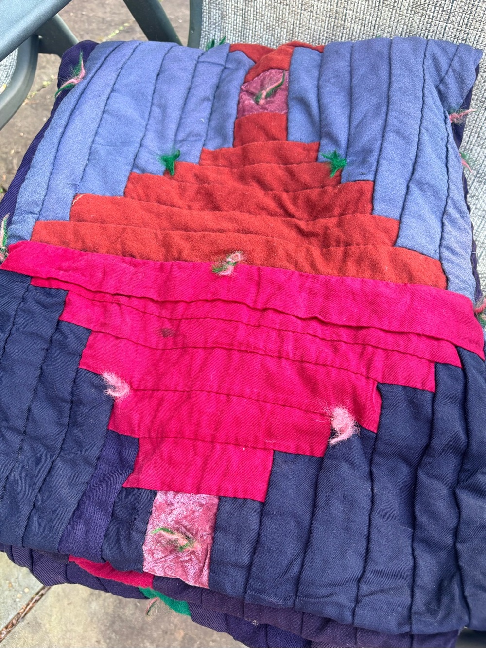 Handmade Patchwork Quilt - Deep Red, Navy - Picture 12 of 12